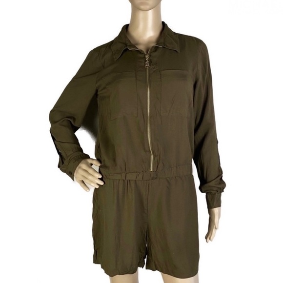 NEW MICHAEL MICHAEL KORS OLIVE GREEN ZIP-FRONT ROMPER - Picture 1 of 4